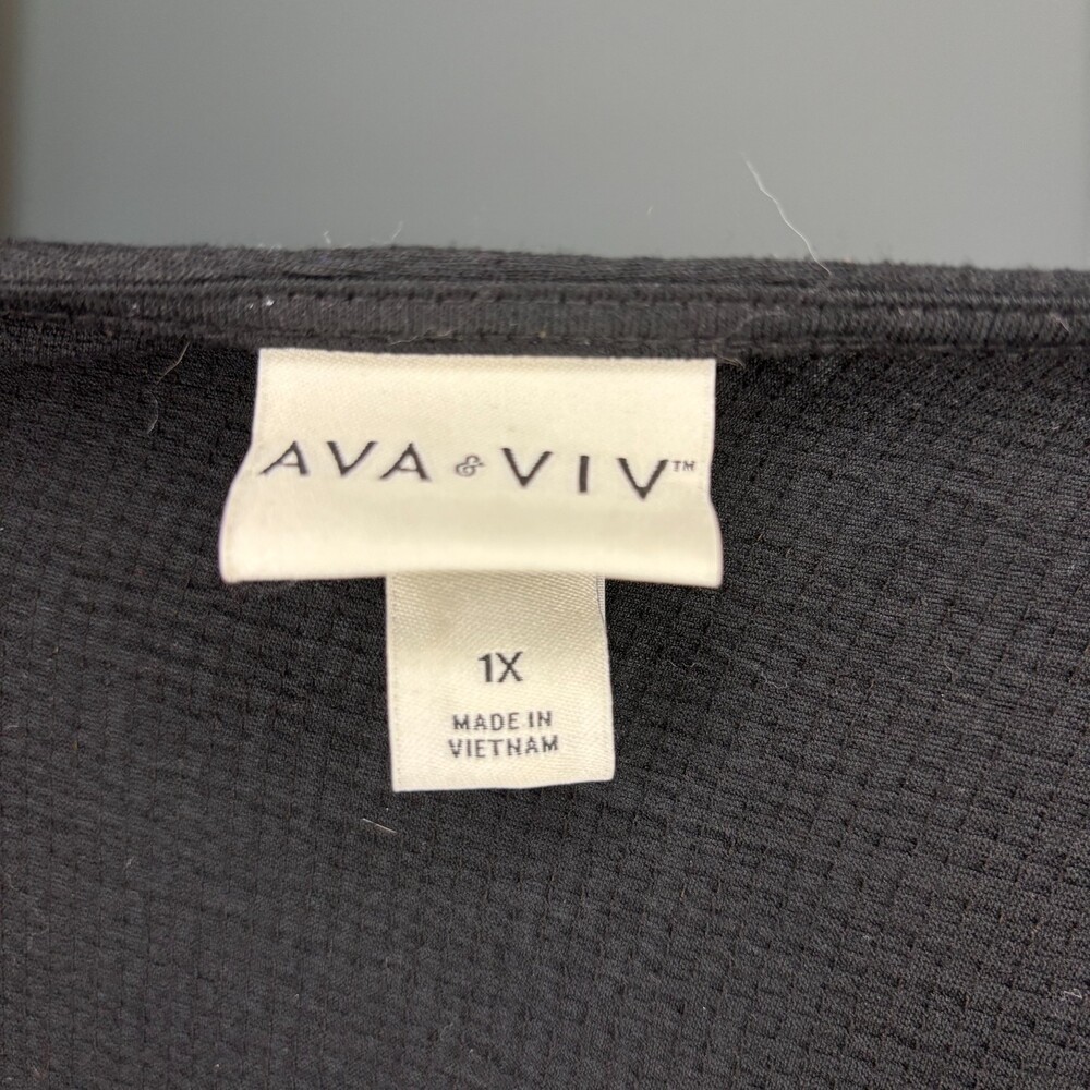 AVA & VIV Womens 1X Gauze Stretch VNeck Midi Dress Black 3/4 Balloon Sleeve Plus - Picture 8 of 8